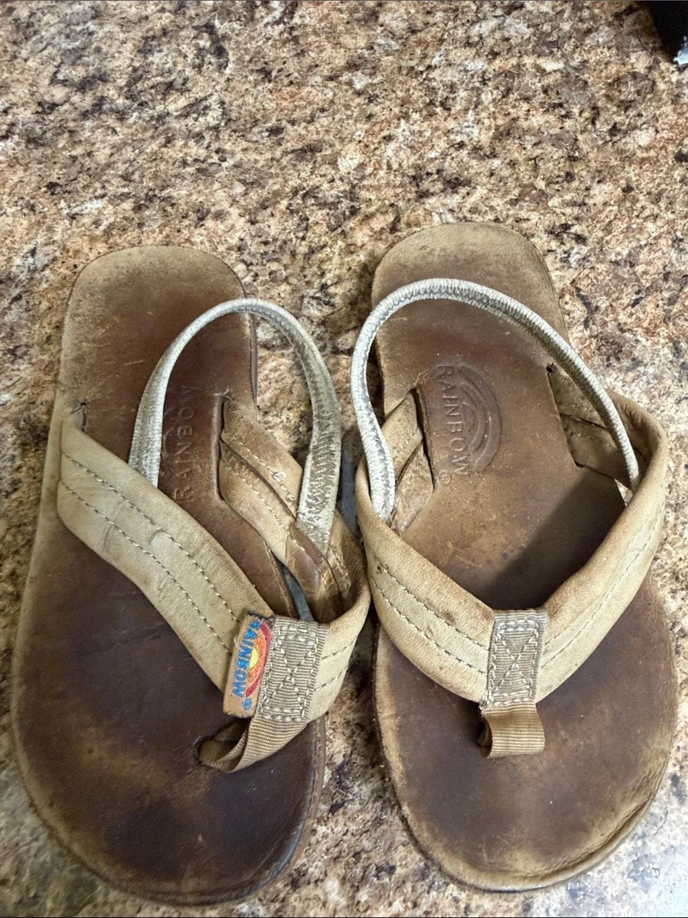 Rainbow Tan Kids' Sandals with Subtle Multicolor Logo